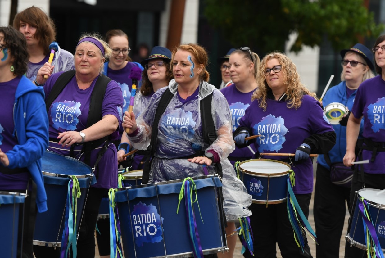 ‘Drum for Health’ - Batida Rio drummers perform in Time Square